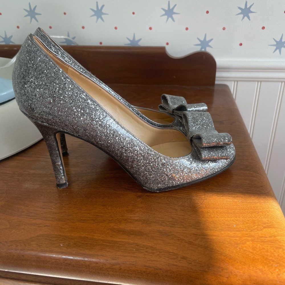Kate Spade Sparkly Silver Heels with Bow